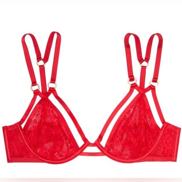 Victoria’s Secret Very Sexy Red Lace Unlined Strappy Bra - Picture 1 of 5